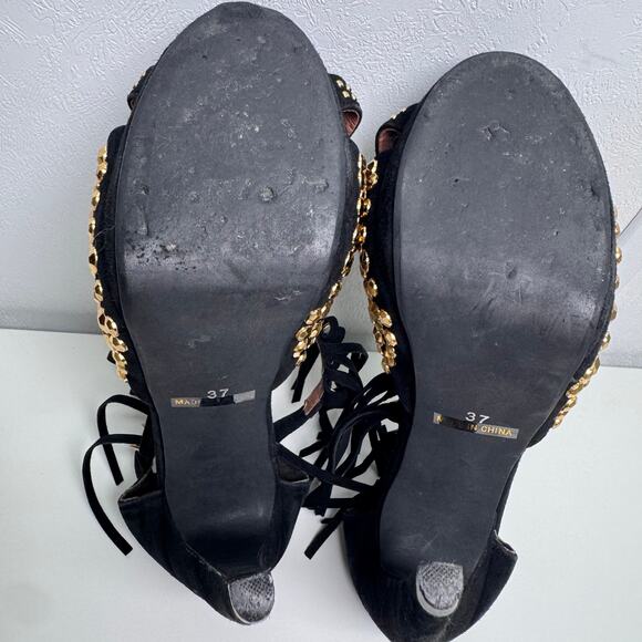 Jeffrey Campbell Black Suede Gold Studs High Heel Fringe EU37/US 6.5 Party Funky - Picture 8 of 8